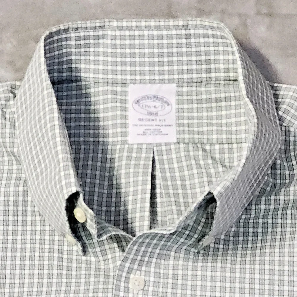 Brooks Brothers Regent Fit Cotton Polo Shirt Dress‎ Mens 17.5-36/7 Green Plaid